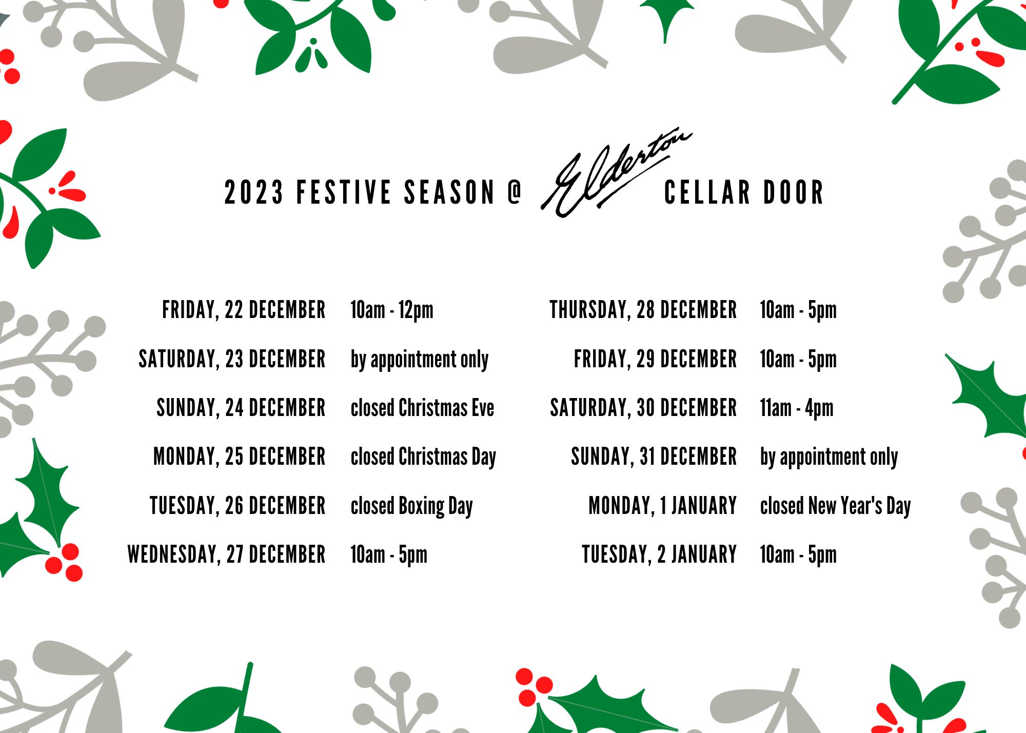 2023 festive season at cellar door