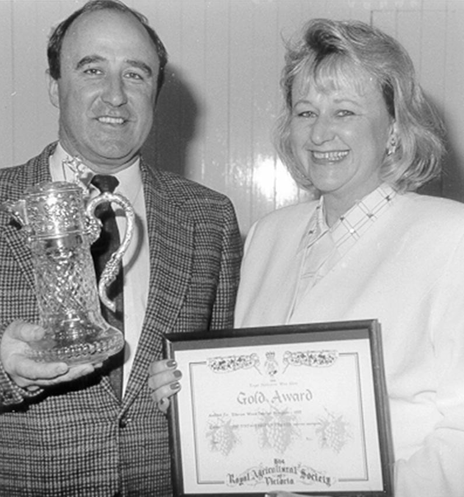 Neil & Lorraine Ashmead with Jimmy Watson trophy, 1993