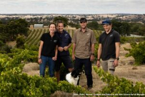 Elderton's Vineyard team Sept 2023 - Jules Ashmead, Peter Wild, Steven Wild and Conrad Pohlinger