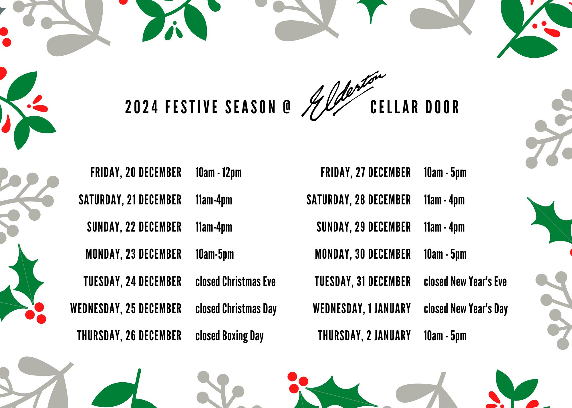 2024 festive season at cellar door